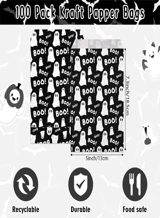 Bolsome 100Pcs Halloween Treat Bags Black White Boo Ghost Paper Goodie Candy Bags Halloween Party Favor Bags for Snacks Cookie Chocolate for Trick or Treat Party Supplies - Image 2